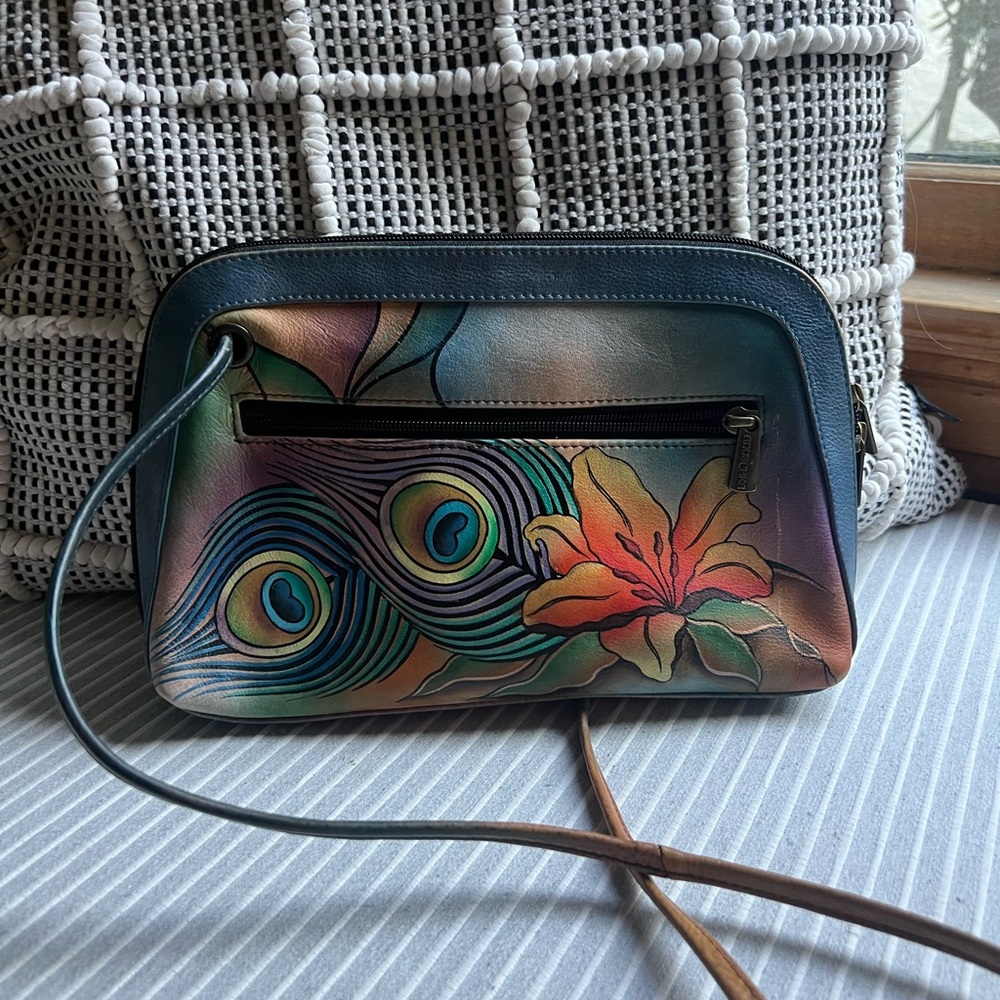 Anuschka Floral and Peacock Design Women's crossbody bag